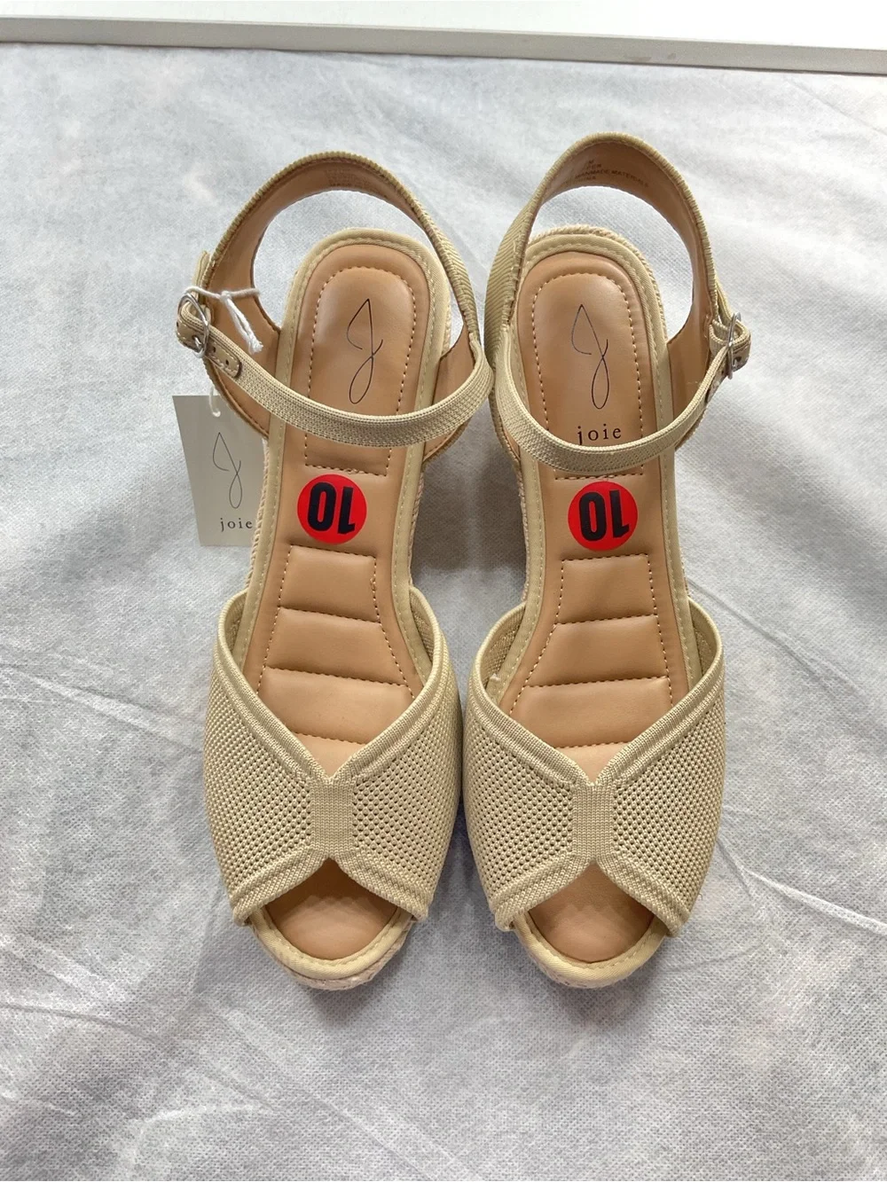 Joie Natural Knit Open-Toe Espadrille Wedge Sandals Ankle Strap Bohemian Coastal